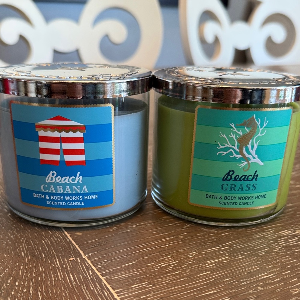 Bath & Body Works Blue Beach Cabana and Green Beach Grass Candles